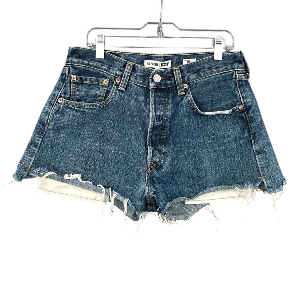 REDONE Levis Denim Shorts High-Rise Frayed Hem Cut-Off Button Fly Womens Size 25